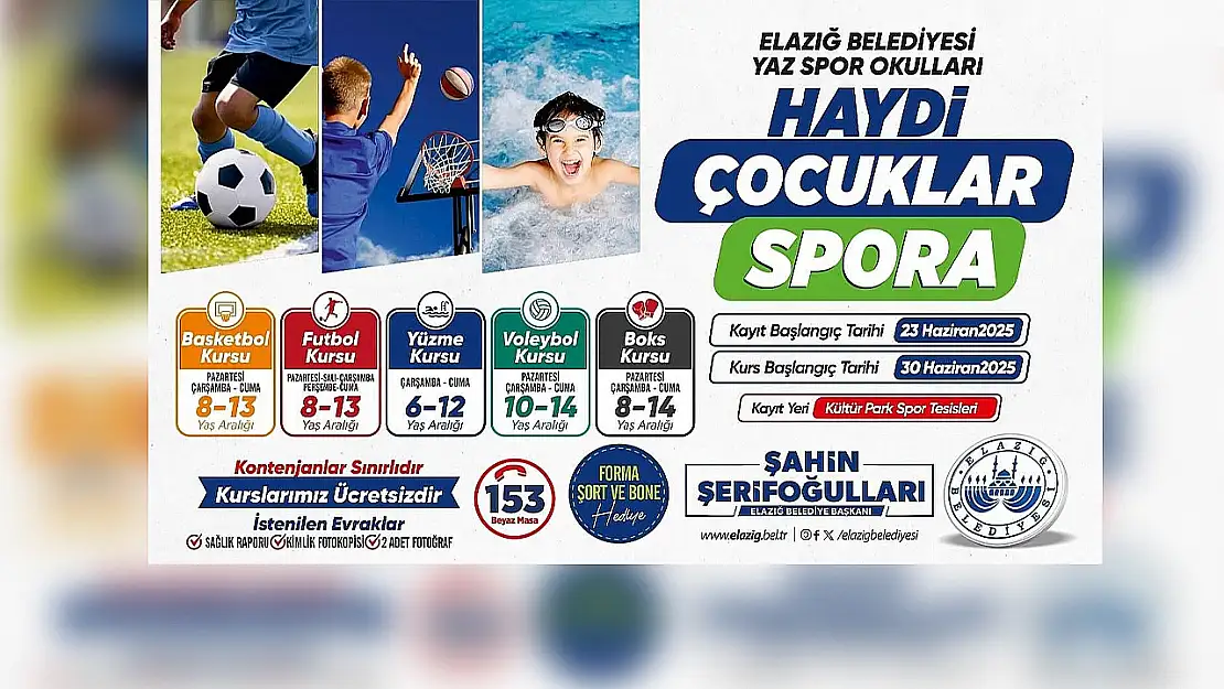 Elazığ'da çocuklara yaz spor şenliği: Ücretsiz kurslar başlıyor