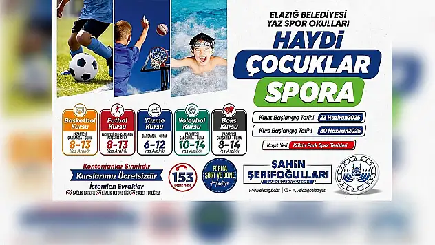 Elazığ'da çocuklara yaz spor şenliği: Ücretsiz kurslar başlıyor