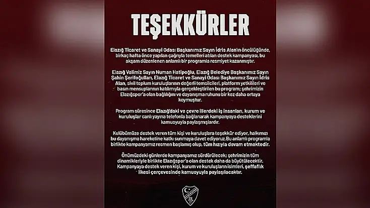 Elazığspor'dan teşekkür paylaşımı: Kampanya hâlâ devam ediyor