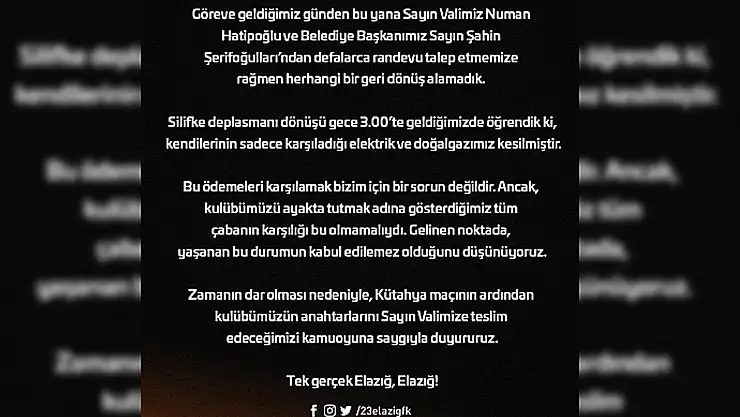 23 Elazığ FK: Kulübün anahtarlarını Valimize teslim edeceğiz